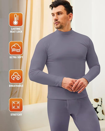 CL convallaria Long Johns Thermal Underwear for Men Soft Fleece Lined Base Layer Cold Weather Top Bottom Gift Set
