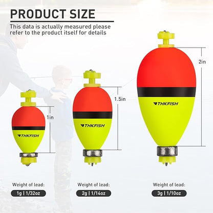 THKFISH Fishing Bobbers Floats,10 Packs Weighted Bobbers, Foam Oval Slip Bobbers for Fishing, Three Colours Crappie Bobbers, for Fishing Bluegill Crappie Panfish Bass Trout, 1in 1.5in 2in