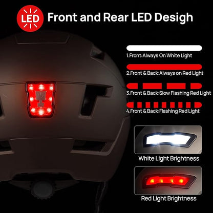 ILM Adult Bike Helmet with USB Rechargeable LED Front and Back Light Mountain&Road Bicycle Helmets for Men Women Removable Goggle Cycling Helmet E3-10L