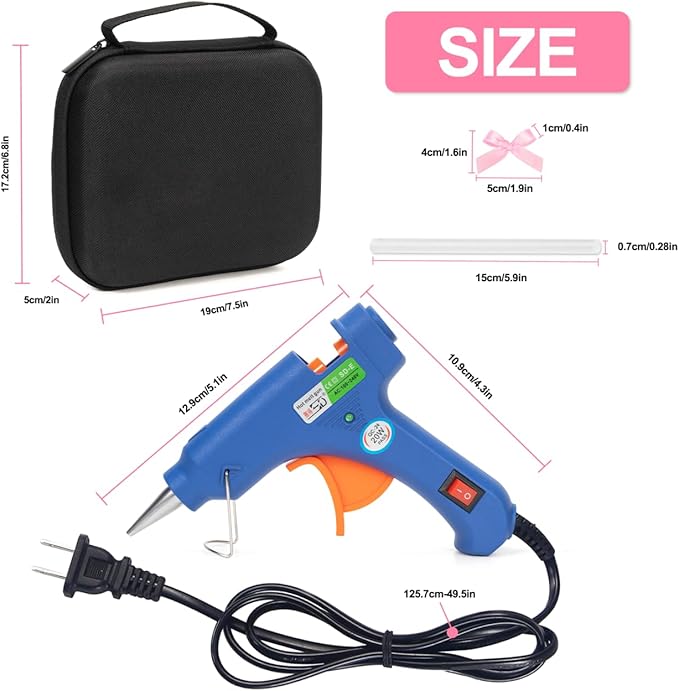 Mini Glue Gun and Sticks Set with Mini Pink Bows - 50 Pcs, 20 Pcs Glue Sticks and Tiny Bows with Hard Shell Carry Case for School DIY Crafts Arts Wedding Party Favors, Gift Box Decorations