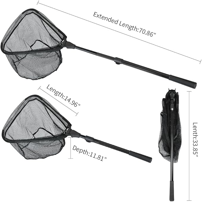RESTCLOUD Fishing Landing Net with Telescoping Pole Handle, Fishing net Freshwater for Kids Men Women, Extend to 40-63 Inches