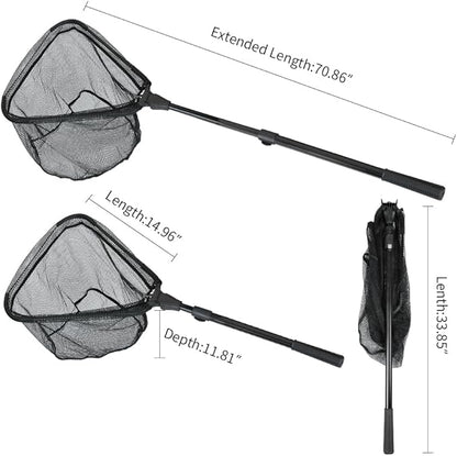 RESTCLOUD Fishing Landing Net with Telescoping Pole Handle, Fishing net Freshwater for Kids Men Women, Extend to 40-63 Inches