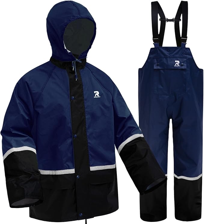 RainRider Waterproof Breathable Suits for Men - Durable Oxford Rain Jacket Coat With Pants