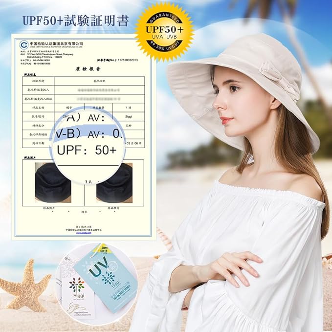 Comhats Packable Summer Cotton Sun Hat Bucket for Women UV Protection Wide Brim Beach Gardening Travel 54-64CM