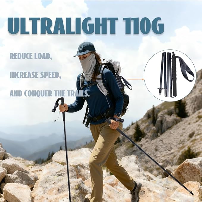 High Strength 5-Section Foldable Carbon Fiber Trekking Poles - 115g/125g/130g, Compact Hiking Staff for Men & Women, Ideal for Hiking, Trekking, Mountaineering & Backpacking