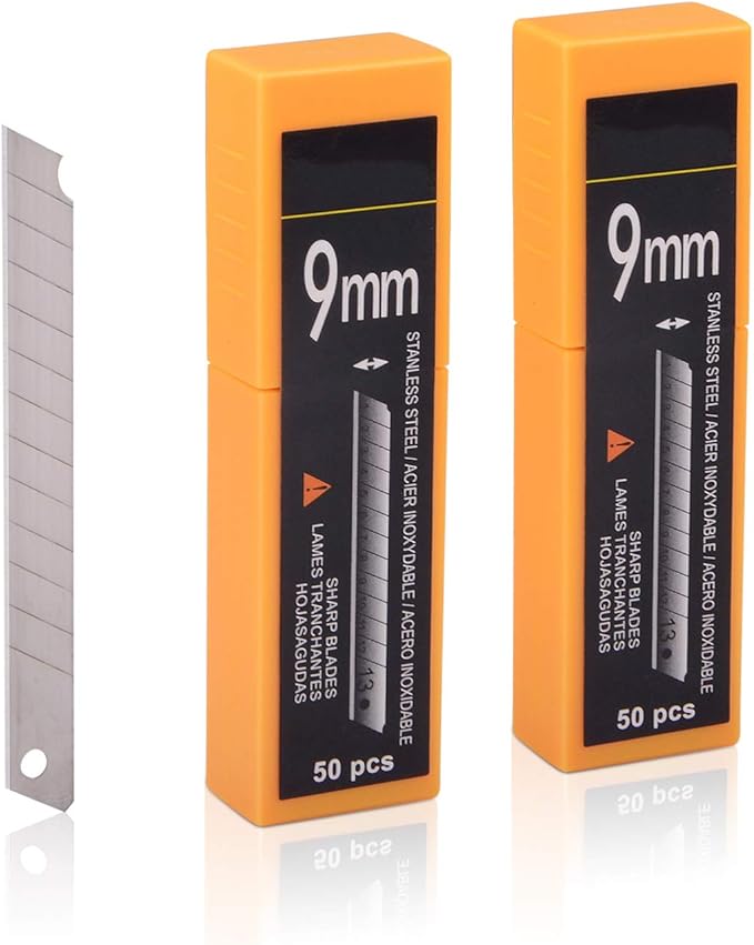 FOSHIO 60 Degree Snap Off Blades 9MM Universal Art Knife Replacement Blades, High Hardness Stainless Steel Auto Vinyl Wrap Box Cutters Knife, Pack of 100