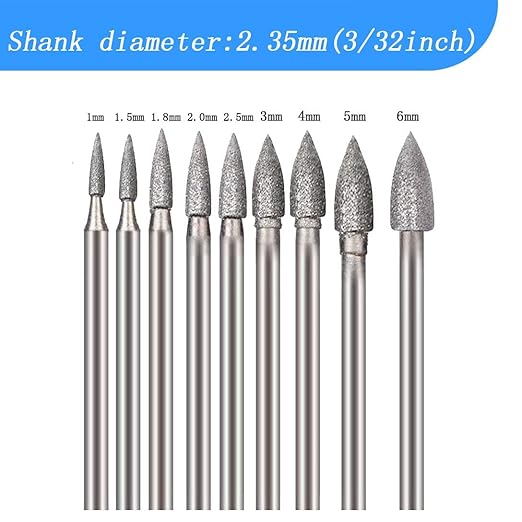𝐋𝐮𝐨 𝐤𝐞 9 Pcs Diamond Burr Sets, Stone Carving Tool with 3/32 Inch Shank Fits For Dremel Rotary Tool