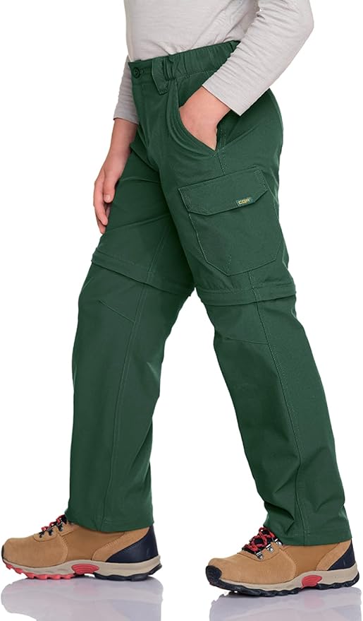 CQR Kids Youth Hiking Cargo Pants, UPF 50+ Quick Dry Convertible Zip Off Pants, Outdoor Camping Pants