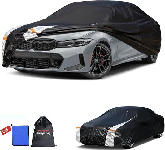 BMW 3 Series Car Cover 100% Waterproof All Weather, Gift with Towel, 10 Layers Sedan Car Cover Custom Fit 2005-2026 BMW 320i/325i/328i/330i/335i, Outdoor Covers Rain Sun UV Protector with Door Zipper.