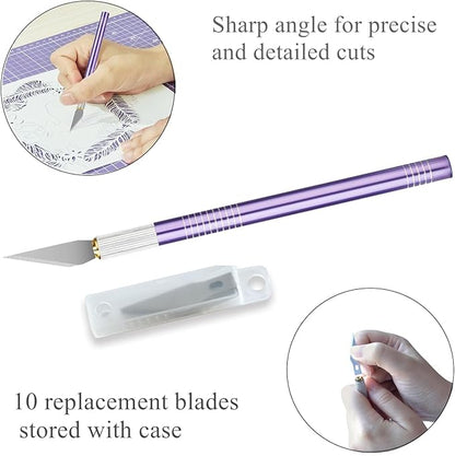 Rotary Cutter Set Purple - Quilting Kit incl. 45mm Fabric Cutter, 5 Replacement Blades, A2 Cutting Mat, Acrylic Quilting Ruler, Sewing Clips, Craft Knife Set, Ideal for Crafting, Sewing, Patchworking