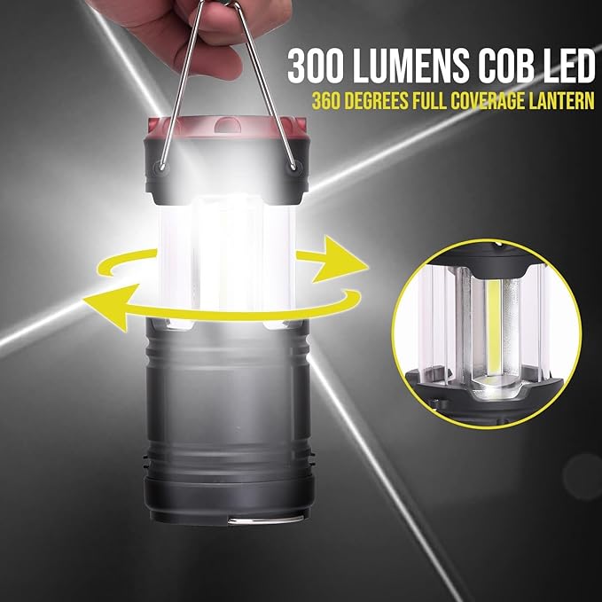 Lichamp 4 Pack Lantern Camping Essentials Lights, Battery Powered Collapsible Lanterns Flashlights with Red Strobe/SOS, Magnetic Base, for Power Outages, Hurricane, Tent Lights for Emergency