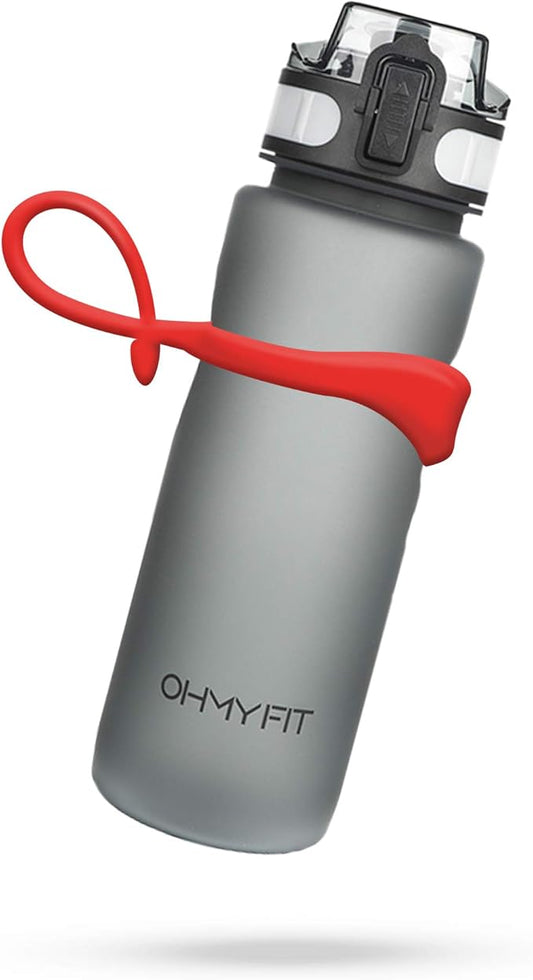 Tritan Sports Water Bottle with Magnetic Silicone Carry Strap & One Click Open Cap -Magnetic Drink Holder Great for Metal Equipment -Bottle w/Straps for Backpack, Belt & More (30oz, Crimson)