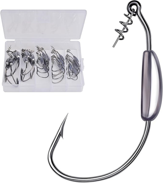 Fishing Hooks for Bass Fishing - 100pcs EWG Offset Worm Hook Texas Rig Hooks for Freshwater Saltwater Size 1/0 2/0 3/0 4/0 5/0 - Soft Lures Worms Plastics Bait Fishing Hook with Tackle Box