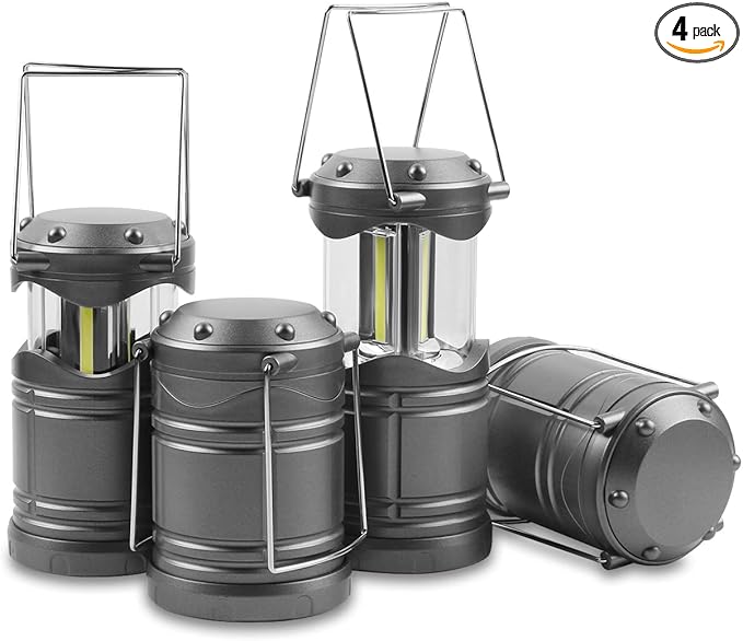 Lichamp LED Camping Lantern, 4 Pack Battery Powered Flashlight for Power Outages, Portable Collapsible Hanging Light Essential for Home, Outdoor, Emergency Lamp Survival Kit Gear for Hurricane, Gray
