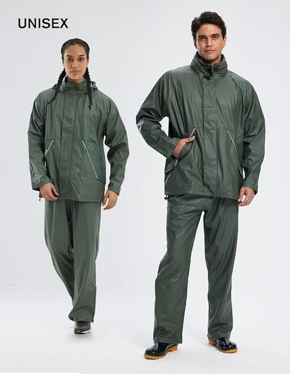 TOWN&FIELD Rain Suits for Fishing Waterproof Rain Gear for Men Women Heavy Duty Rain Coat Jacket with Pants/Overalls