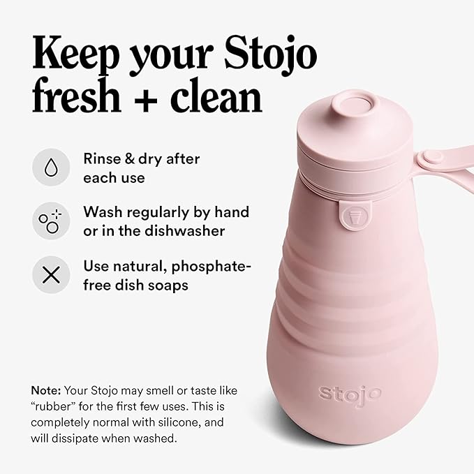 STOJO Collapsible Sports Water Bottle - Leak-Proof Reusable Silicone Travel Cup for Hot & Cold Drinks - Microwave & Dishwasher Safe - AS SEEN ON TODAY SHOW - Parent (Carnation)