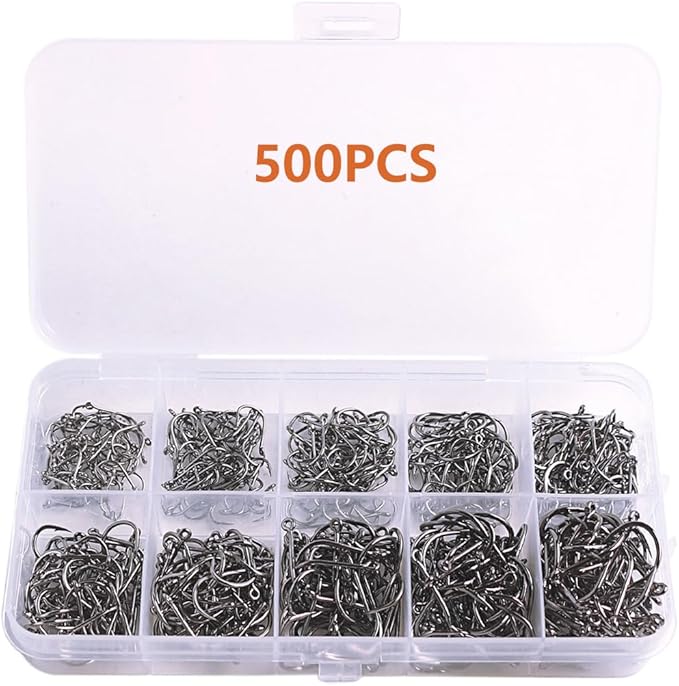AMHDV 300Pcs/ 500Pcs/ 1000Pcs Small Fishing Hooks, 10 Different Sizes Tiny Fish Hook Set for Freshwater