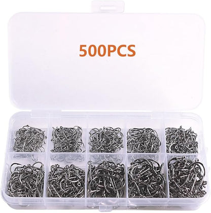 AMHDV 300Pcs/ 500Pcs/ 1000Pcs Small Fishing Hooks, 10 Different Sizes Tiny Fish Hook Set for Freshwater