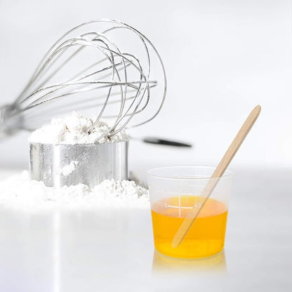 Coopay 50 Pack 60ml/2oz Plastic Graduated Cups Transparent Scale Clear Epoxy Mixing Cup with 100 Pack Wooden Stirring Sticks for Resin, Epoxy, Stain, Mixing Paint