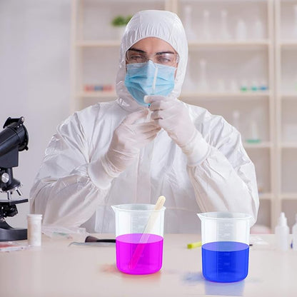 Coopay 12 Pack 300ml/10.1oz Plastic Beakers Epoxy Mixing Cups, Plastic Graduated Cups Clear Multipurpose Measuring Cups with 50 Pack Wooden Stirring Sticks for Resin, Epoxy, Stain, Mixing Paint