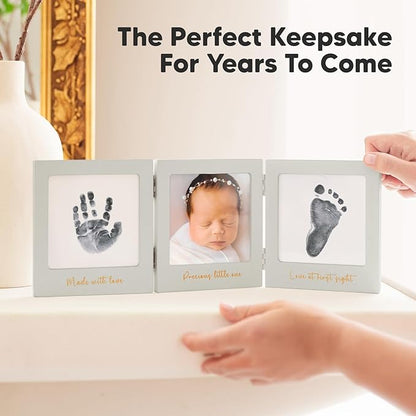 Inkless Baby Handprint and Footprint Kit for Newborn - Baby Footprint Kit, Newborn Keepsake Nursery Picture Frame,Dog Paw Print Maker,Personalized Gifts for New Mom,Showers & Registry(Cloud Gray/Gold)