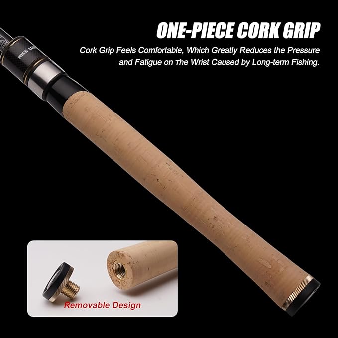 PURELURE Fishing Rod Telescopic, Carbon Fiber Spinning Casting Travel Rod, Spare Solid Carbon Tip, 3A Cork Handle, ABS Metal Reel Seat, Floating Guide Ultralight Portable Fishing Pole