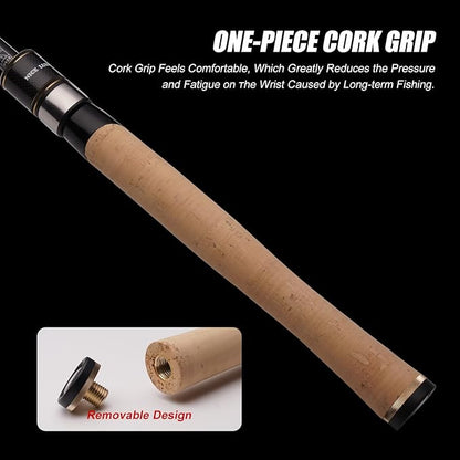 PURELURE Fishing Rod Telescopic, Carbon Fiber Spinning Casting Travel Rod, Spare Solid Carbon Tip, 3A Cork Handle, ABS Metal Reel Seat, Floating Guide Ultralight Portable Fishing Pole