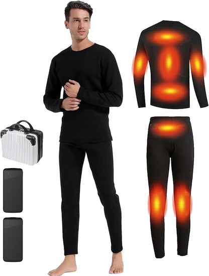 Heated Thermals Underwear Set for Men 8 Heating Zones Heated Pants and Shirt with 2 * 10000mAh Battery