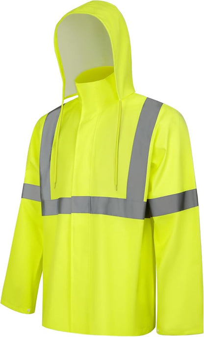 High Visibility Rain Coat, High Vis Rain Suit for Men, Waterproof Rain Jacket with Hood, Class 3 Lightweight Hi Vis Rain Gear for Outdoor Activities& Safety Work, Men Women, Yellow T, S-M