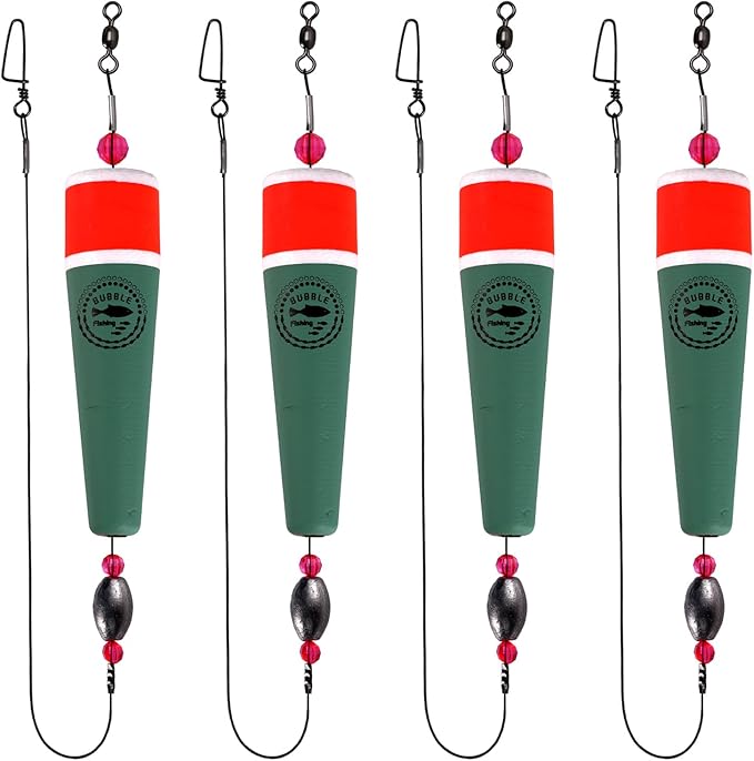 Fishing Floats Rigs Popping Corks for Saltwater Rattle Weighted Bobbers Fishing Tackle (4pcs, 2/3/4/5 in, Green/Yellow/Orange)