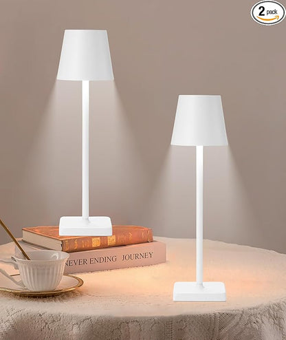 HASUN 2Pack Cordless Table Lamp, LED Rechargeable Desk Lamp, 5200mAh Battery Table Light, Aluminum Shell, 3 Color Stepless Dimming for Outdoor/Patio/Camping White