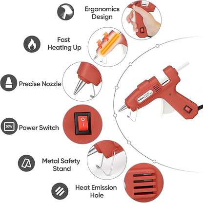ROMECH 20W Mini Hot Glue Gun with 30 Glue Sticks Set, Fast Preheating Hot Glue Gun Kit Heavy Duty Gluegun for Craft, DIY, Repairs (Red)