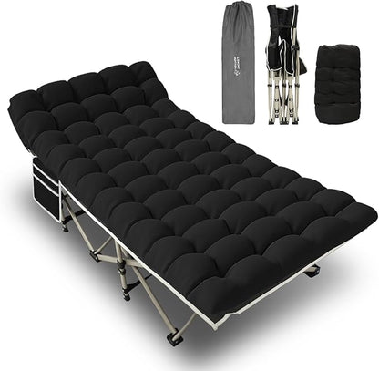 YELLOW JACKET Camping Cot with Mattress for Adults, Upgraded 32" Wide Folding Sleeping Cot, Portable Camping Cot with Carry Bag, Cot for Camping 600lbs Max Load, Home,Office,Travel (Black)