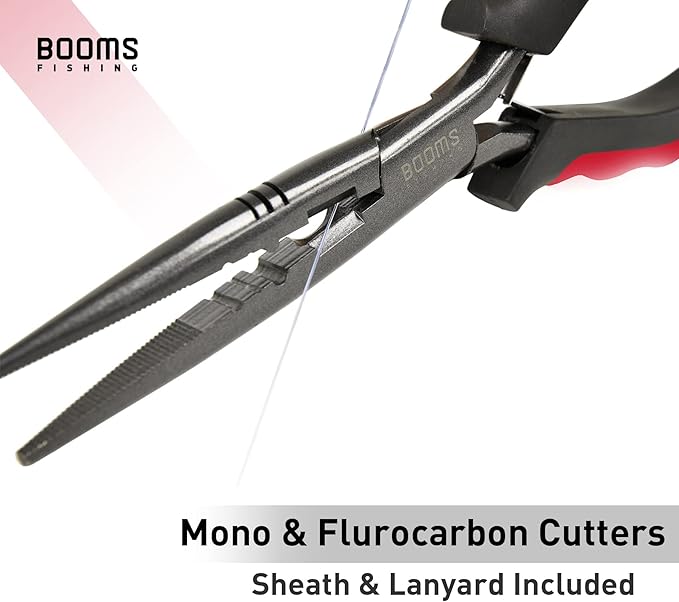 Booms Fishing F03 Needle Nose Fishing Pliers, 9" Fisherman's Pliers, Long Nose Hook Remover, Saltwater Resistant Fishing Gear, Red