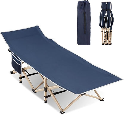 Folding Camping Cot for Sleeping, Portable Cots for Adults, Heavy Duty Cot Bed 550LBS(Max Load), Extra Wider Cots with Large Pocket for Outdoor, Office, Beach