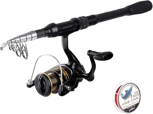 GOLDFEEL 6.9 Ft Carbon Fiber Fishing Rod and Reel Combo - Medium Power Fast Action Spinning Rod with Pre-Spooled Reel, Portable Travel Case for Saltwater Freshwater Fishing