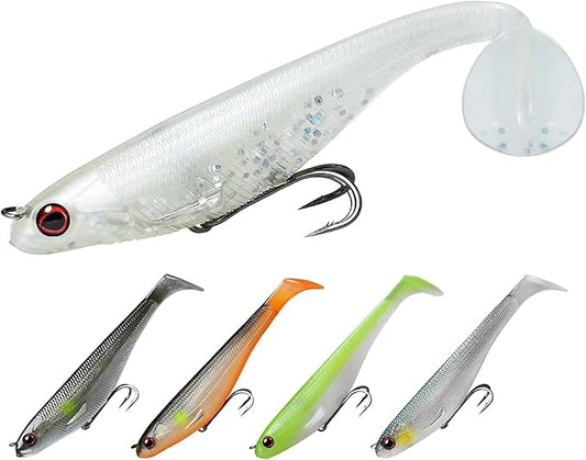 TRUSCEND Easy Catch Pre-Rigged Soft Lures, Unique Vibrating Swim Action and Trembly Sinking Move for More Bites, Amazing Soft Swimbait for Family Fishing, Fishing Lures for Bass Trout Crappie Walleye