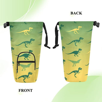 Gradient Green and Yellow Dinosaur Water Bottle Holder with Strap Insulated Water Bottle Carrier Crossbody Bags Pouch with Phone Pocket for Travel Gym Hiking Walking Running