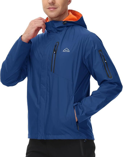 TBMPOY Men's Lightweight Rain Jackets Waterproof Raincoat with Hood Running Cycling Hiking Outdoor Windbreaker