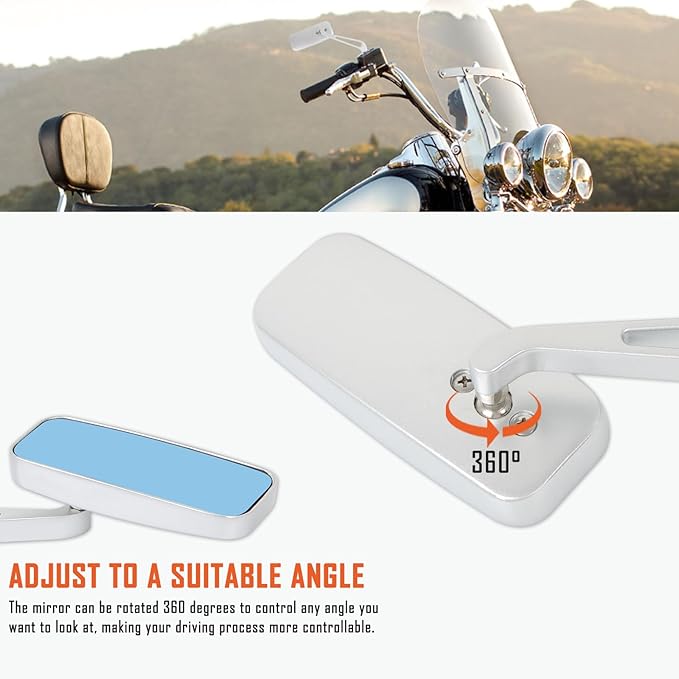 Devilmotor Rectangle Motorcycle Bobber Mirrors Smoke Blue Compatible with Harley Road King Street Glide Sportster Softail Fatboy Cruiser Chopper