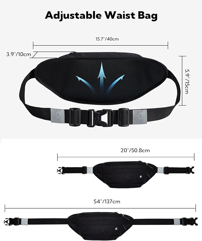 WATERFLY Running Belt Fanny Pack: Runner Marathon Jogging Waist Pack Sport Workout Exercise Fitness Phone Holder Belt for Men Women Jogger Slim Waistband Black
