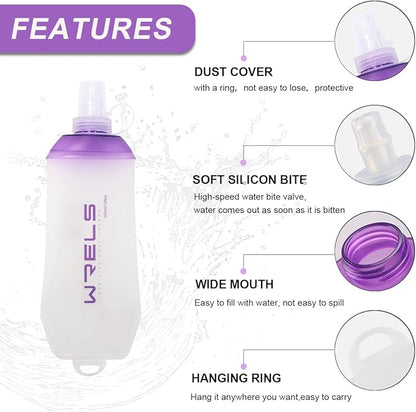 200ml/350ml/500ml Collapsible Soft Flask,BPA Free Folding Soft Water Bottle with Hanging Ring,Lightweight TPU Hydration Flask for Running Marathon Cycling Hiking(200ml-2 Packs)