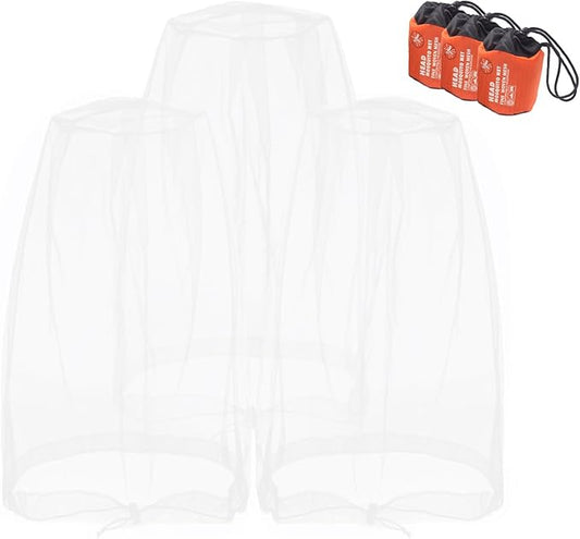 Anvin Mosquito Head Mesh Nets Gnat Face Netting for No See Ums Insects Bugs Gnats Biting Midges from Any Outdoor Activities, Works Over Most Hats Comes with Free Stock Pouches (3pcs, White)