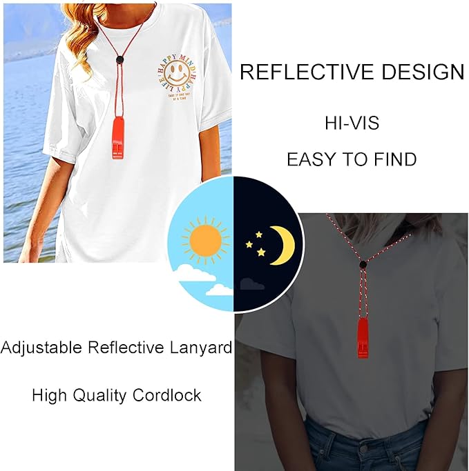 4 Pack Emergency Whistles with Adjustable Reflective Lanyard, Shrill Loud Safety Whistle for Outdoor Survival Hiking Camping Hunting Fishing Kayak Life Vest Jacket Boating Rescue Signaling (Red)