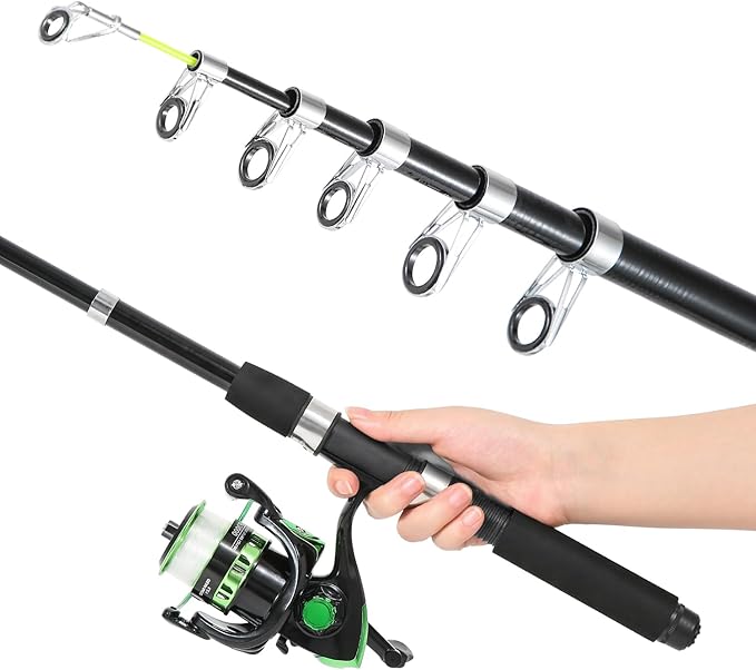 Fishing Rod, 6.9ft Telescopic Fishing Rod and Reel Combo with Fishing Pliers and Lip Gripper Fishing Equipment, 5.2:1 Pre-Loaded Spinning Reel Combo Set Fishing Pole