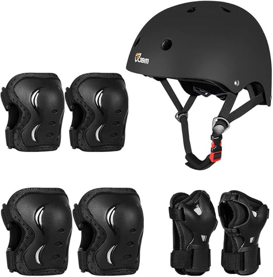 JBM Adult & Youth Skating Protective Gear Set, Skateboard Helmet, Knee Pads and Elbow Pads with Wrist Guards Set for Inline Roller Skating, Scootering, Skateboarding