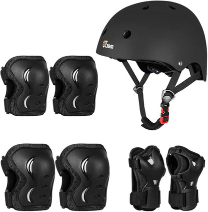 JBM Adult & Youth Skating Protective Gear Set, Skateboard Helmet, Knee Pads and Elbow Pads with Wrist Guards Set for Inline Roller Skating, Scootering, Skateboarding