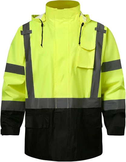 SKSAFETY Hi Vis Reflective Rain suits for Men Waterproof - High Vis Safety Rain Jacket, High Visibility Raincoat for Men