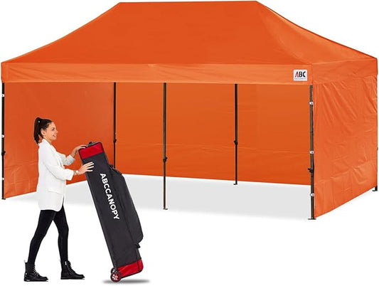 ABCCANOPY Heavy Duty Easy Pop up Canopy Tent with Sidewalls 10x20, Orange