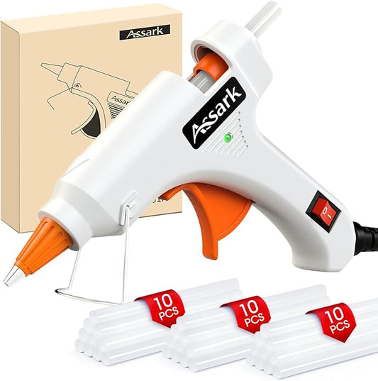 Hot Glue Gun Kit with 30 Glue Sticks(130mm x 7mm), Fast Preheating Hot Melt, High Temp for School Crafts DIY Arts and Quick Home Repairs, 20W White